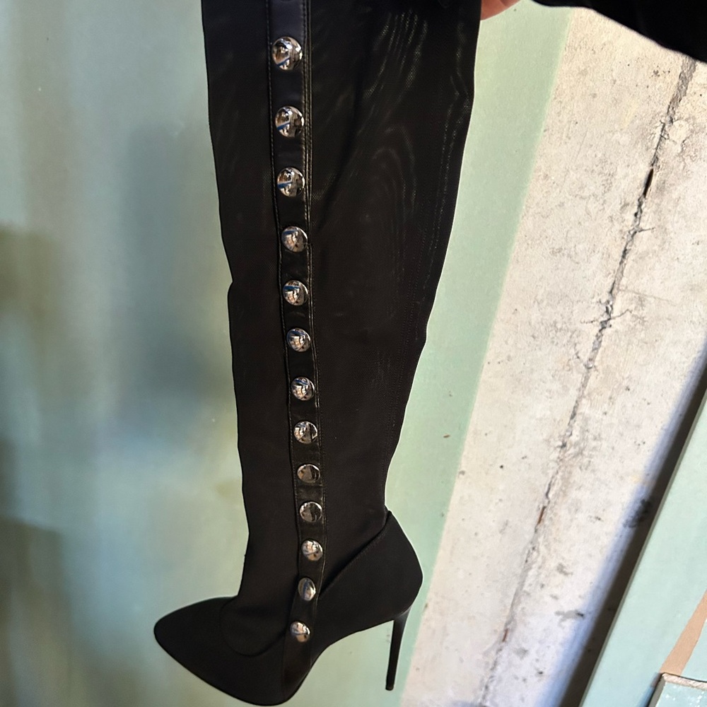 Giuseppe Zanetti black mesh boots with silver detail